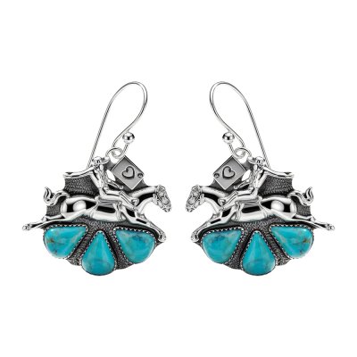 Western Turquoise Sterling Silver Horse Silver Earrings