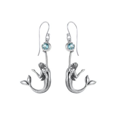 Swiss Blue Topaz Sterling Silver Mermaid Earrings