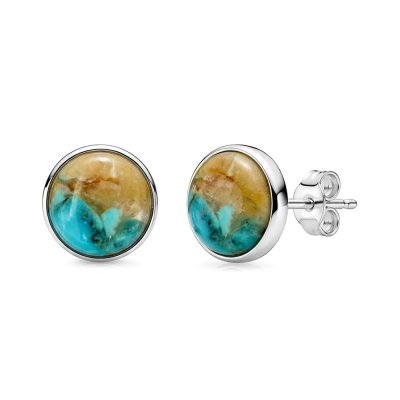 Mosaic Blue Turquoise & Calcite Sterling Silver Earrings