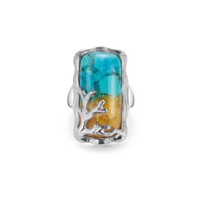 Mosaic Blue Turquoise & Calcite Sterling Ring