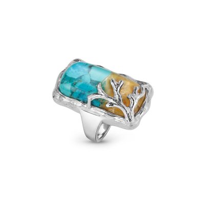 Mosaic Blue Turquoise & Calcite Sterling Ring