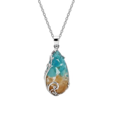 Turquoise & Calcite Sterling Silver Pendant with Chain 18+2 Inches