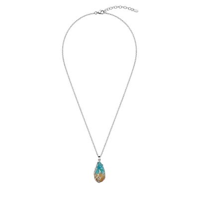 Turquoise & Calcite Sterling Silver Pendant with Chain 18+2 Inches