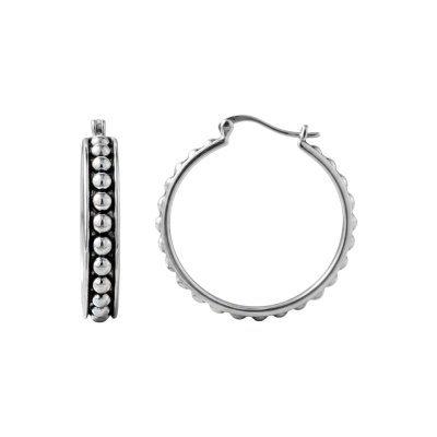 Sterling Silver Beaded Hoop Earrings