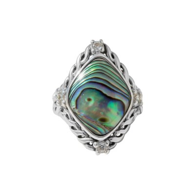 Abalone & White Topaz Sterling Silver Ring
