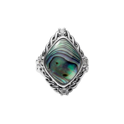 Abalone & White Topaz Sterling Silver Ring