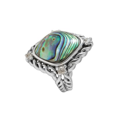 Abalone & White Topaz Sterling Silver Ring