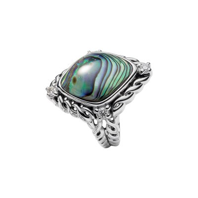 Abalone & White Topaz Sterling Silver Ring