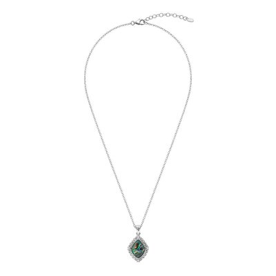 Abalone & White Topaz Sterling Silver Pendant with Chain 18+2 Inches