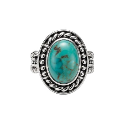 Oval Turquoise 925 Sterling Silver Vintage Tribal Statement Ring