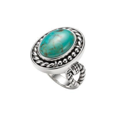 Oval Turquoise 925 Sterling Silver Vintage Tribal Statement Ring