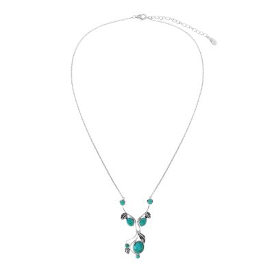 Turquoise Sterling Silver Leaf Necklace 18+2 Inches