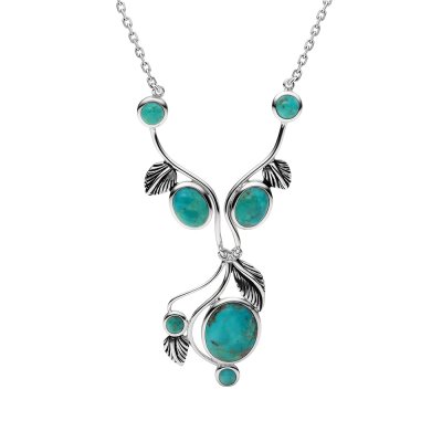 Turquoise Sterling Silver Leaf Necklace 18+2 Inches
