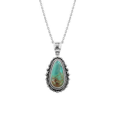 Turquoise Sterling Silver Pendant 18+2 Inches