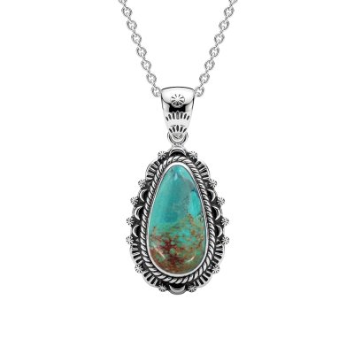 Turquoise Sterling Silver Pendant 18+2 Inches