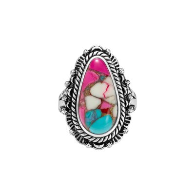 Pear Cotton Candy Magnesite 925 Sterling Silver Tribal Rope Ring