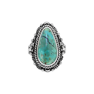 Pear Turquoise 925 Sterling Silver Vintage Tribal Rope Ring