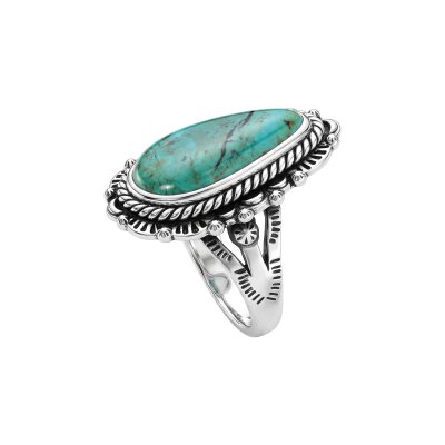 Pear Turquoise 925 Sterling Silver Vintage Tribal Rope Ring