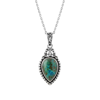 Chrysocolla Sterling Silver Pendant 18+2 Inches