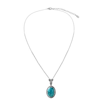 Turquoise Sterling Silver Pendant 18+2 Inches