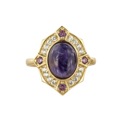 Charoite & Amethyst And White Zircon 18K Yellow Gold Over Sterling Silver Ring