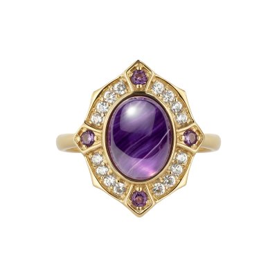 Charoite & Amethyst And White Zircon 18K Yellow Gold Over Sterling Silver Ring