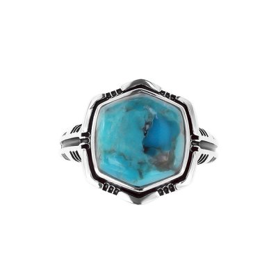 Hexagonal Turquoise Sterling Silver Ring