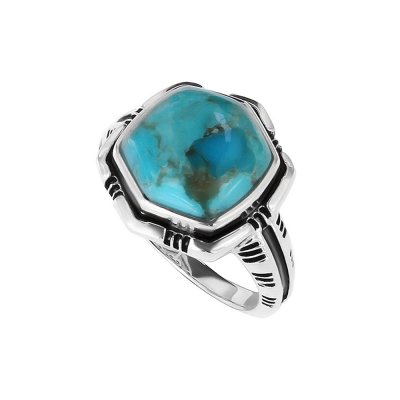 Hexagonal Turquoise Sterling Silver Ring