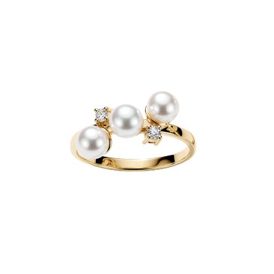 White Cultured Fresh Water Pearl & White Zircon 18K Yellow Gold Over Sterling Silver Ring