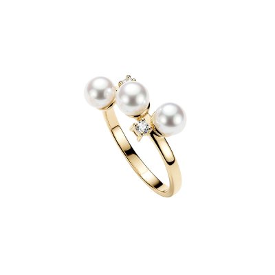 White Cultured Fresh Water Pearl & White Zircon 18K Yellow Gold Over Sterling Silver Ring