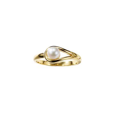 White Cultured Fresh Water Pearl 18K Yellow Gold Over Sterling Silver Ring
