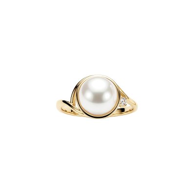 White Cultured Fresh Water Pearl & White Zircon 18K Yellow Gold Over Sterling Silver Ring