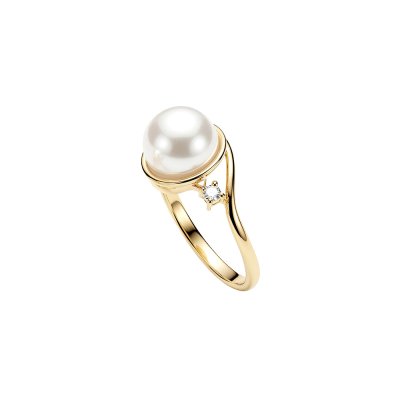 White Cultured Fresh Water Pearl & White Zircon 18K Yellow Gold Over Sterling Silver Ring