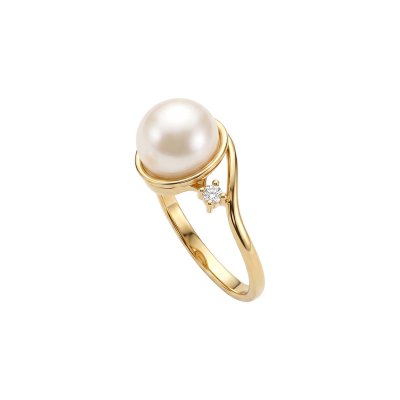 Freshwater Pearl White Zircon 18K Gold Plated Silver Bypass Ring