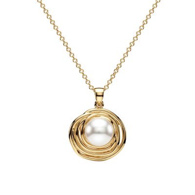 White Cultured Fresh Water Pearl 18K Yellow Gold Over Sterling Silver Pendant With Chain 18+2 Inches