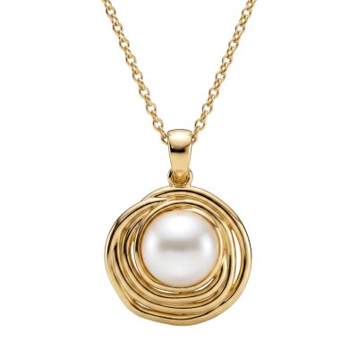 Freshwater Pearl Swirl Nest 18K Gold Plated 925 Silver Pendant Necklace