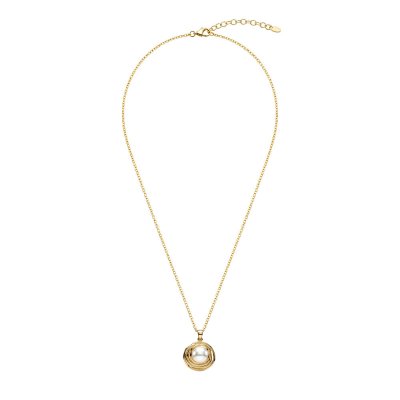 White Cultured Fresh Water Pearl 18K Yellow Gold Over Sterling Silver Pendant With Chain 18+2 Inches