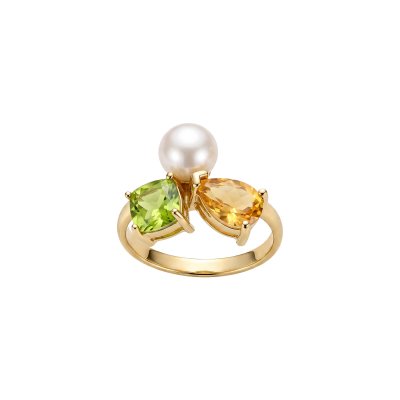 Freshwater Pearl Peridot Citrine 18K Gold Plated Silver Cluster Ring