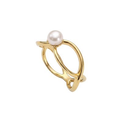 Freshwater Pearl Criss Cross Double Band 18K Gold Plated Silver Ring