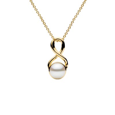 White Cultured Fresh Water Pearl 18K Yellow Gold Over Sterling Silver Pendant With Chain 18+2 Inches