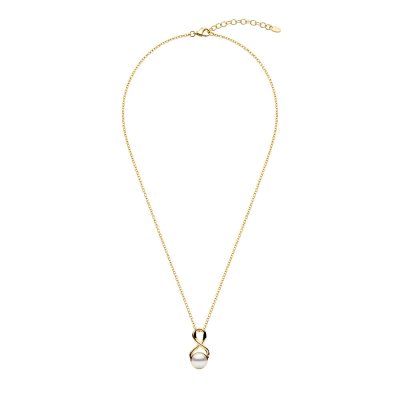 White Cultured Fresh Water Pearl 18K Yellow Gold Over Sterling Silver Pendant With Chain 18+2 Inches