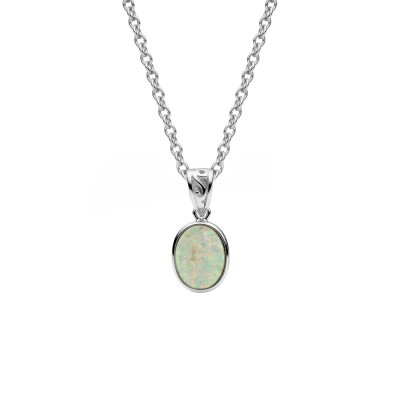 Synthetic White Opal Sterling Silver Pendant With Chain 18+2 Inches