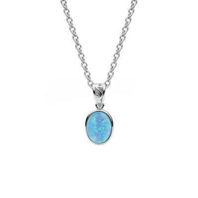 Synthetic Blue Opal Sterling Silver Pendant With Chain 18+2 Inches