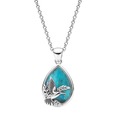 Turquoise Sterling Silver Hummingbird Pendant With Chain 18+2 Inches