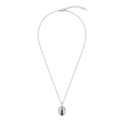 Lighthouse Mother of Pearl Sterling & Enamel Silver Pendant With Chain 18+2 Inches