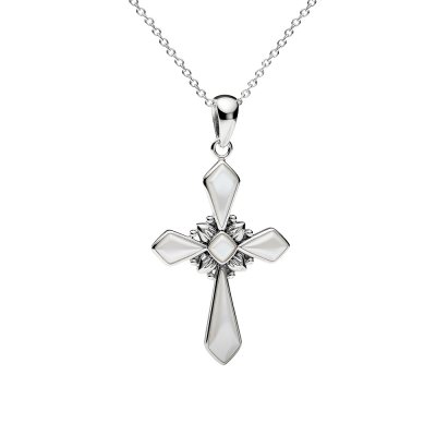 Cross Mother of Pearl Sterling Silver Pendant With Chain 18+2 Inches