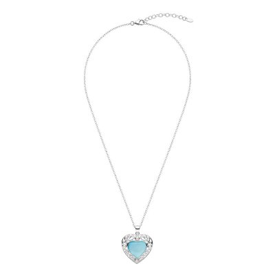 Dyed Blue MOP&Pearl Sterling Silver Heart Pendant With Chain 18+2 Inches