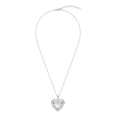 Dyed Pink MOP&Pearl Sterling Silver Heart Pendant With Chain 18+2 Inches