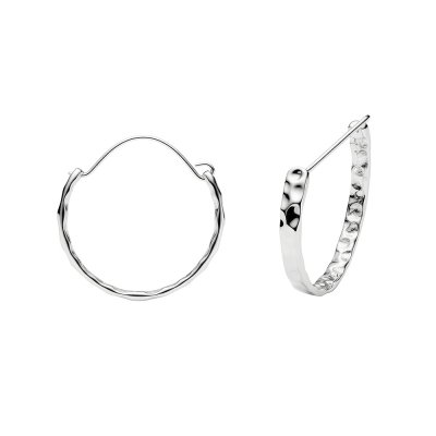 Hammered Round Sterling Silver Hoop Earrings