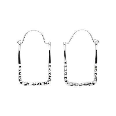 Hammered Square Sterling Silver Hoop Earrings